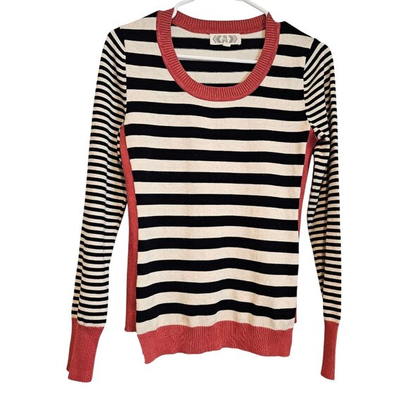 Pink Rose Woman Size M Light Weight Striped Sweater Rib Trim Colorful Hipster - Picture 1 of 6